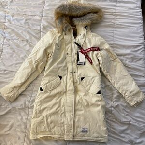 Alpha Industries Cream Parka with Fur Hood